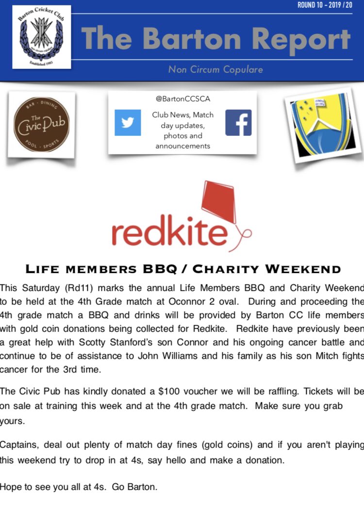 Thanks to <a href="/BartonCCSCA/">BartonCC</a> Current &amp; Former Barton Players, Barton Life Members, Nepalese Cricket Club, Civic Pub and @Darkness_1972 for their fantastic efforts to raise $1515 for Redkite at the Annual Life Members BBQ &amp; Charity Day!! Such a magnificent and generous group of people!