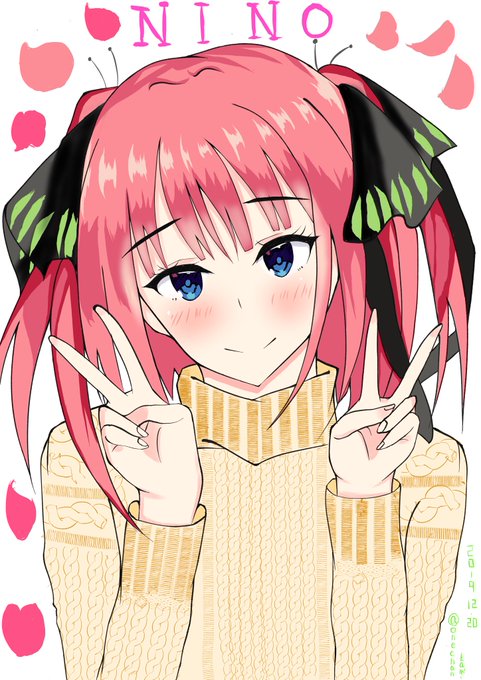 きりん 7さんがTwitterに投稿した中野二乃(五等分の花嫁)のイラスト。