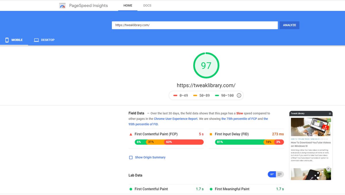 TweakLibrary's tweet image. Boosted My Website Mobile Pagespeed score from 30 to 97. #SiteSpeedAccelerator @ezoic