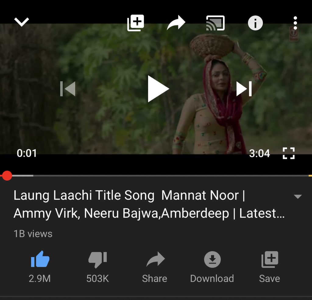 Wohaaaaa 
India’s 1st 1B song #LaungLaachi  🥰🥰🥰🥰
Truly deserving