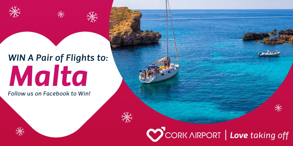 CorkAirport's tweet photo. ☃️✈️🎅 On the twelfth day of Christmas...  🎅✈️☃️

Follow us on Facebook to win a pair of return flights from @CorkAirport to Malta with @Ryanair as part of our #12DaysOfChristmas Giveaway.

This is your last chance to win! #LoveTakingOff https://t.co/NaeIcmqPls