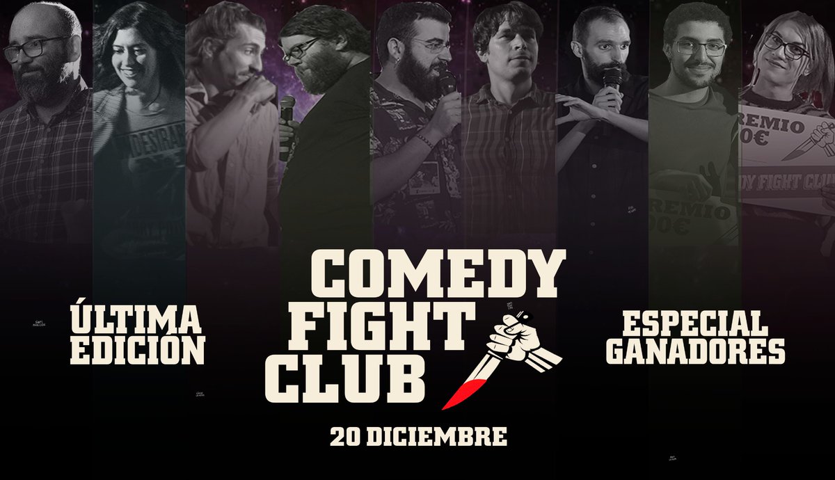 ComedyFightC's tweet photo. Hoy despedimos el roast más auténtico con una final de ganadores: los nueve mejores cómicos de nuestra historia en una batalla única. Ven a las 23.30 al @palacioprensa a despedir 2019 como se merece: con risas y violencia. Entradas: https://t.co/RnRQ1XFElr https://t.co/QqVNW13C3U