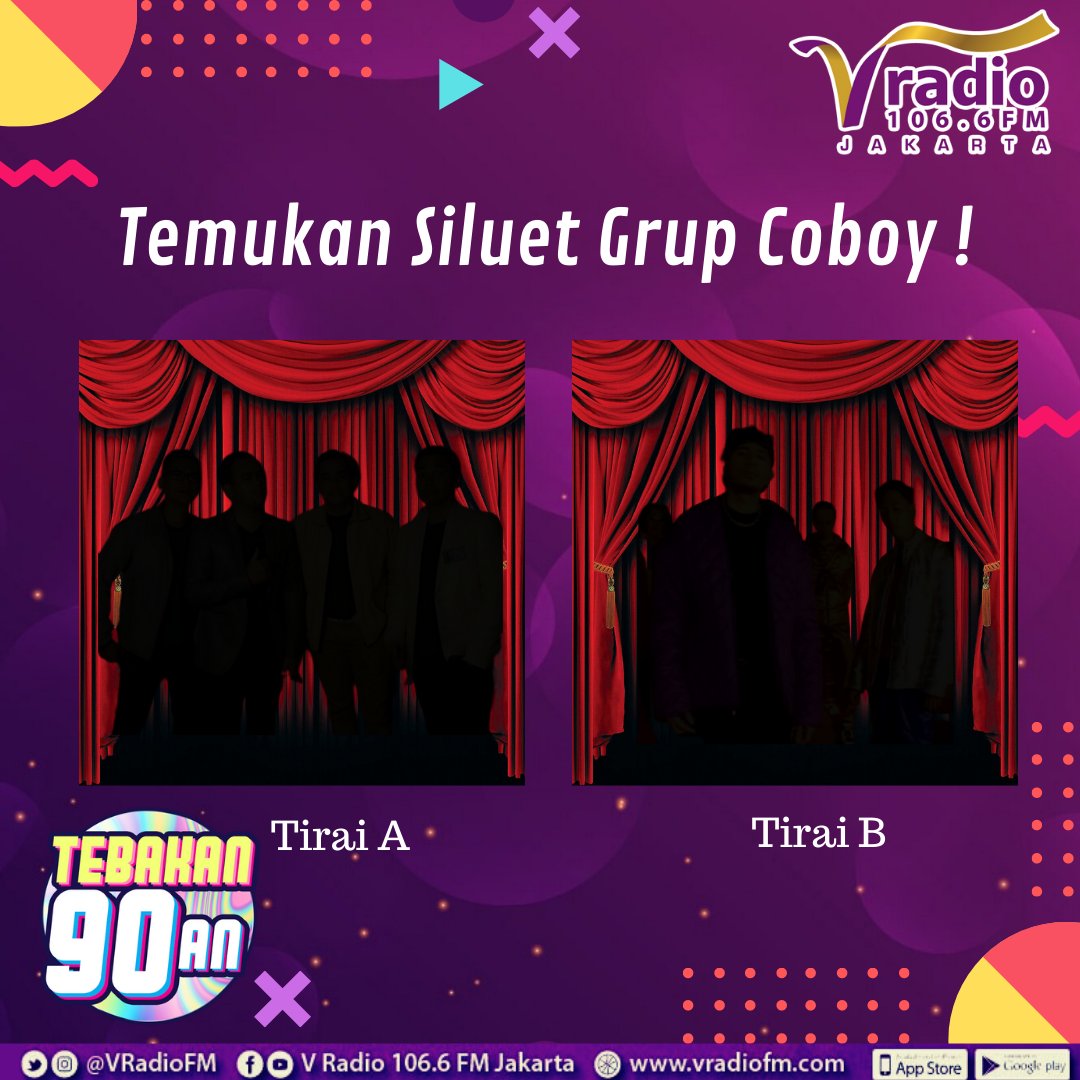 vradiofm's tweet photo. V Listeners, siapa nih yang lagi dengerin #90menit90an di SKJ??? Kita main tebak-tebakan yukk... Ada yang tau ga, kira2 grup coboy ada di balik tirai mana? .
#tebakan90an #90menit90an #generasi90an #generasi90 #90s #80an #90an #kuis #quiz #challenge #coboy #gosip #kuis90an https://t.co/379jiLDPOk