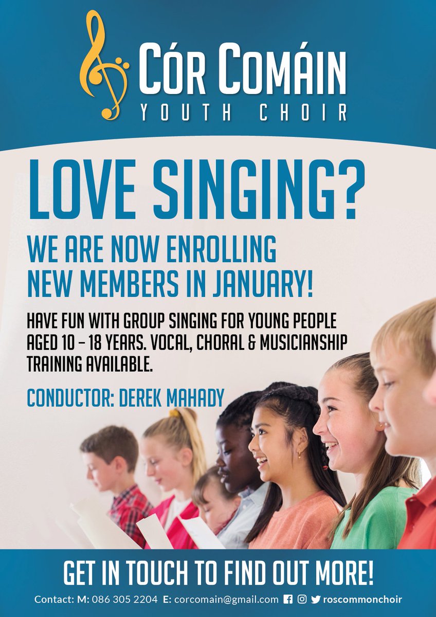 Choir Auditions 2020
We are now Enrolling New Members for both the Youth Choir &amp; Ladies Choir. Email corcomain@gmail.com to apply.
#roscommonchoir #derekmahady #lovechoralsinging #youthchoir