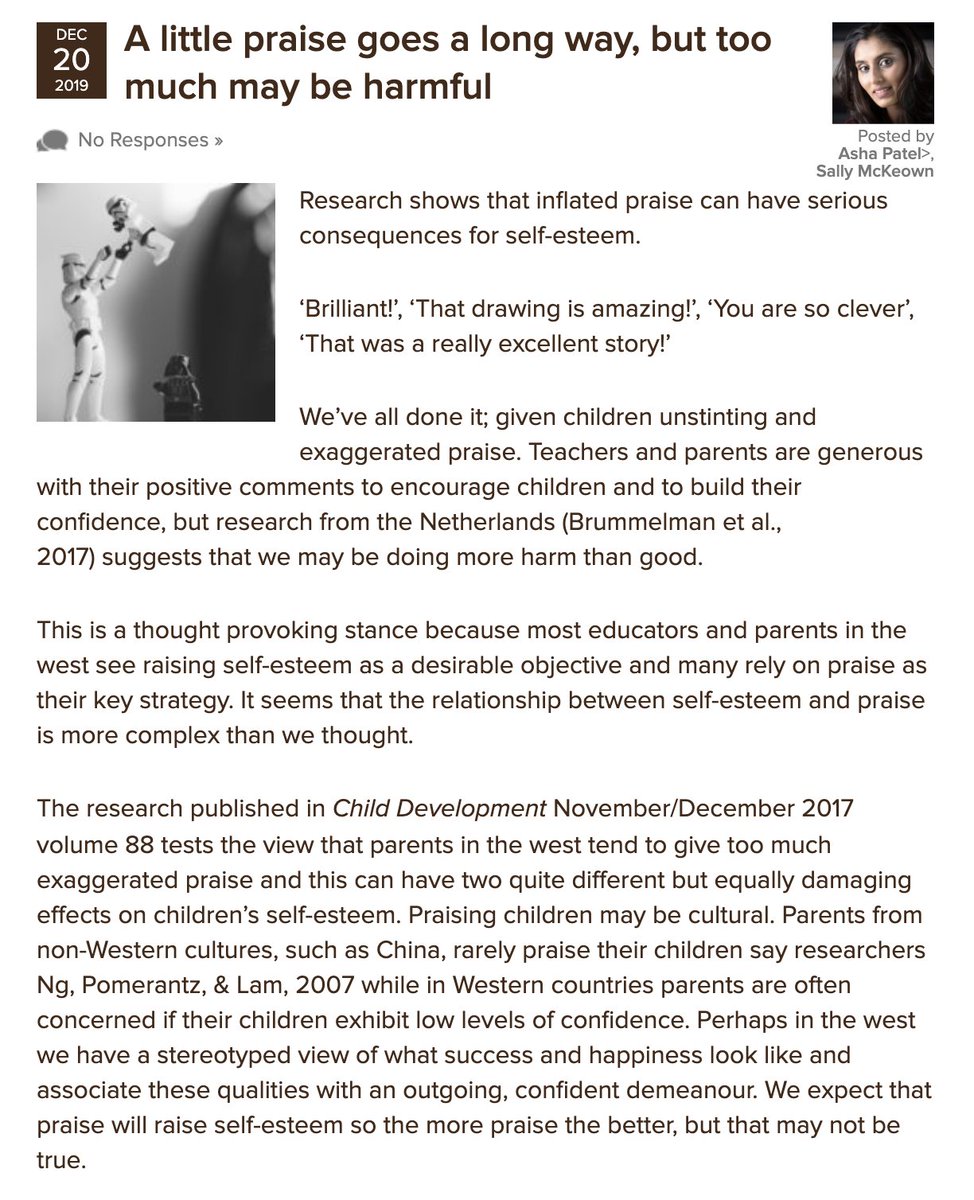 EducationElf's tweet photo. Today @LeenaAsha &amp; @salmckeown on research showing that parents’ inflated praise:
- predicted lower self-esteem in children
- predicted higher narcissism, but only in children with high self-esteem
https://t.co/K3dM2umQcb https://t.co/bnDmAXKcus