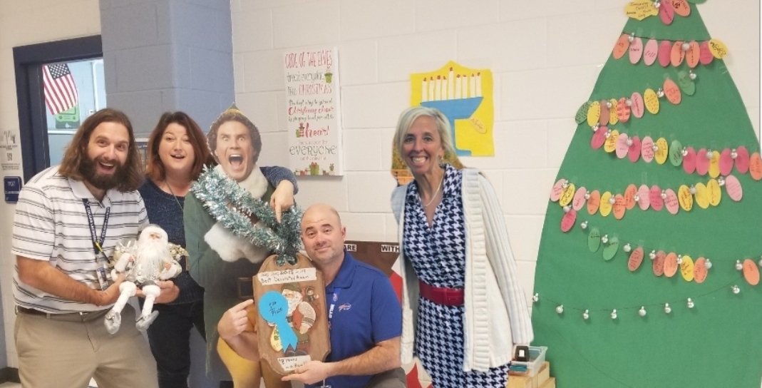 Its official...thanks to Coach Beckman for swinging by this morning and making it 4 YEARS IN A ROW winning the best decorated room in PWCS!!  Thanks to everyone who played along this year and better luck next year!!   Remember, 2nd place is alllmost 1st. Almost.