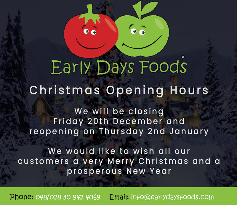 EarlyDaysFoods's tweet photo. The entire team here at Early Days Foods would like to take this opportunity to thank all our loyal customers for all their support in 2019 and we would like to wish them a very Merry Christmas and a Happy New Year. https://t.co/zmFTdgcF8T