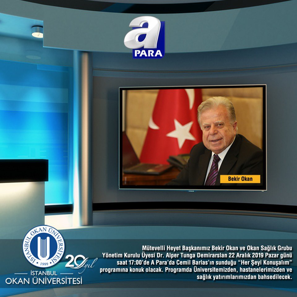 22 Aralık Pazar günü saat 17.00’de A Para’da “Her Şeyi Konuşalım” programının canlı yayın konuğu olacağım.