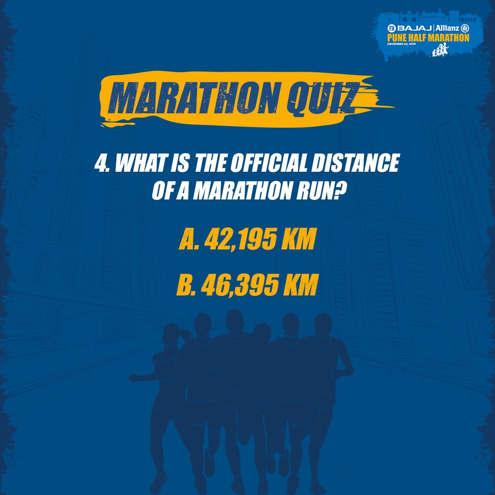 This #Quiz is about to get tough, can you keep up? Question 4 is here for you.
#MarathonQuiz #PuneHalfMarathon #PHM2019 #RunForFitness