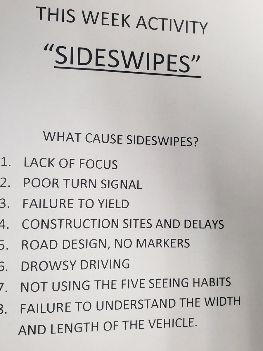Great Safety Meeting with the Jackson Feeder Team.....We are focused on finishing PEAK Strong!!!!!  The group is focused on Sideswipes....."Driving for our Families ".