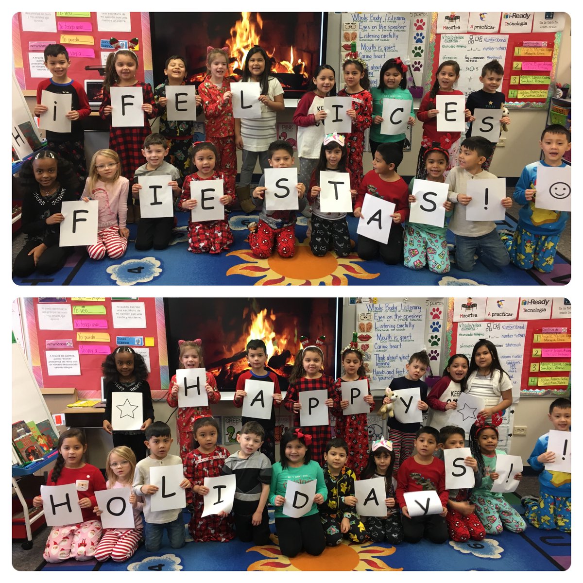 Felices Fiestas 🎄Happy Holidays 
From Mrs. Medrano's 1st Grade Class ♥️💚
#ProudToBe93 #DualLanguage 
<a href="/CCSD93/">CCSD93</a> @CloverdaleEle <a href="/CLPrincipalD93/">Chris Pietroski</a> @APCloverdale