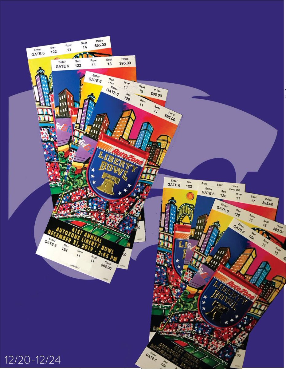 FlintHillsBev's tweet photo. LIBERTY BOWL TICKET GIVEAWAY
🏈💜🔔🏈💜🔔🏈💜🔔🏈

Two (2) Winners of Four (4) tickets each!

RT &amp; Follow to enter!

Random drawing on 12/24 at 12p. Pickup ONLY! Must be 21+ to enter! Check out FBfor more chances to win and full info! #kstate #giveaway https://t.co/RbiIinCpL1