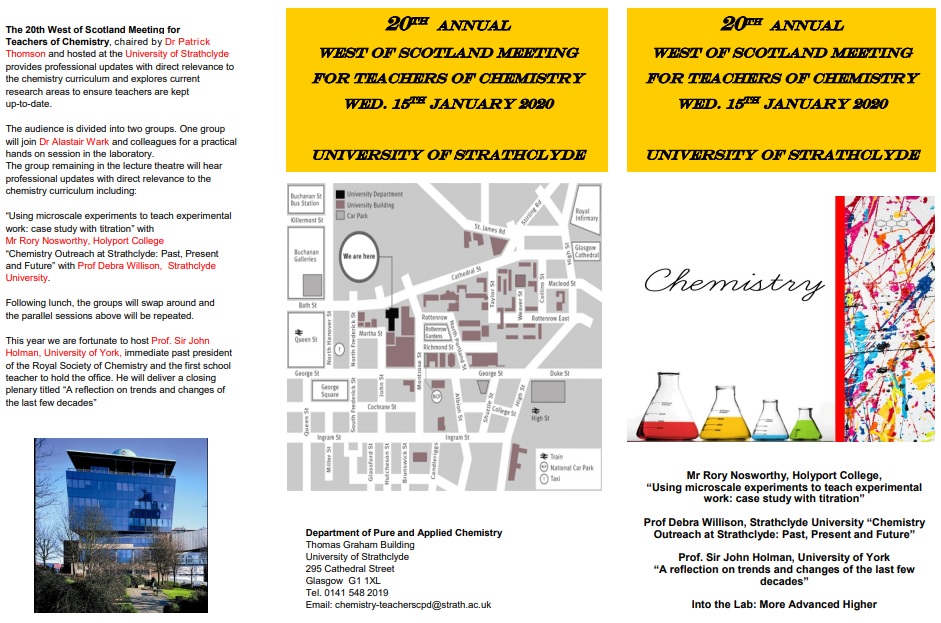 RSC_Scotland's tweet photo. Register for the 20th Annual West of Scotland Chemistry teachers meeting #RSC_Scotland
Keynote speech by Prof. Sir John Holman past president of the @RoySocChem and the first school teacher to hold the office #RSC_WoS
📆 15th Jan
📌 @UniStrathclyde
👉 https://t.co/npPc5QKe8z https://t.co/WUUyH3kdt8