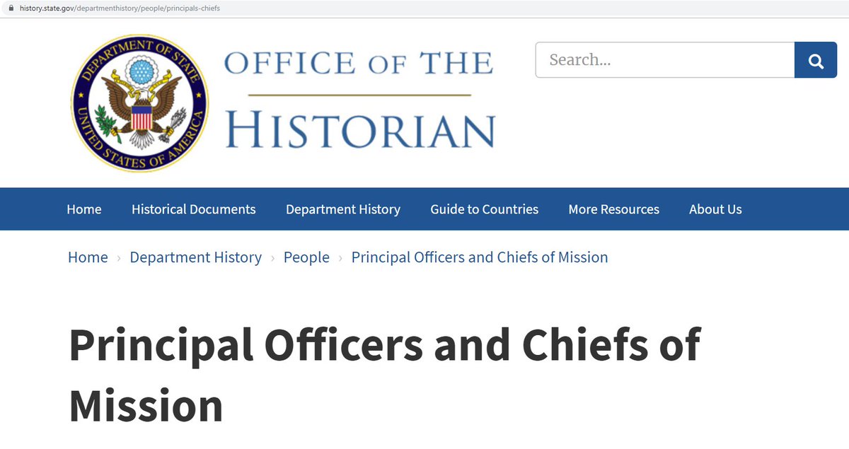 Screenshot of the history.state.gov Principal Officers and Chiefs of Mission web page