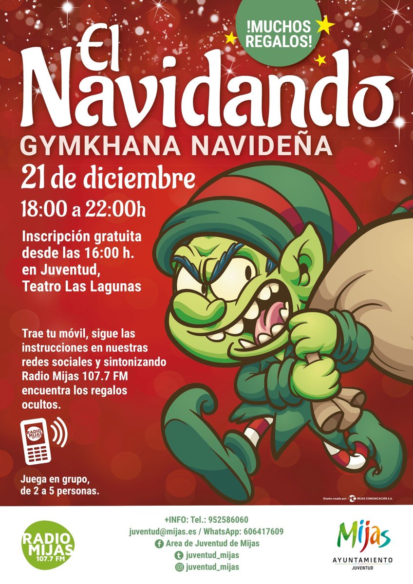 juventud_mijas's tweet photo. 'Elsa' no podrá con #ElNavidando 🎄🎙📲🎁😜 !! Ve preparando tu mente para la #Gymkhana más divertida del año de @juventud_mijas y @Mijas340. 

📅 ¡¡Mañana!! Sábado 21 Dic
⌚ 18:00 a 22:00 h
📌Teatro Las Lagunas 

#Juventud #Fiesta #Regalos #Diversión #Familia #Juegos https://t.co/WJgrqFobix