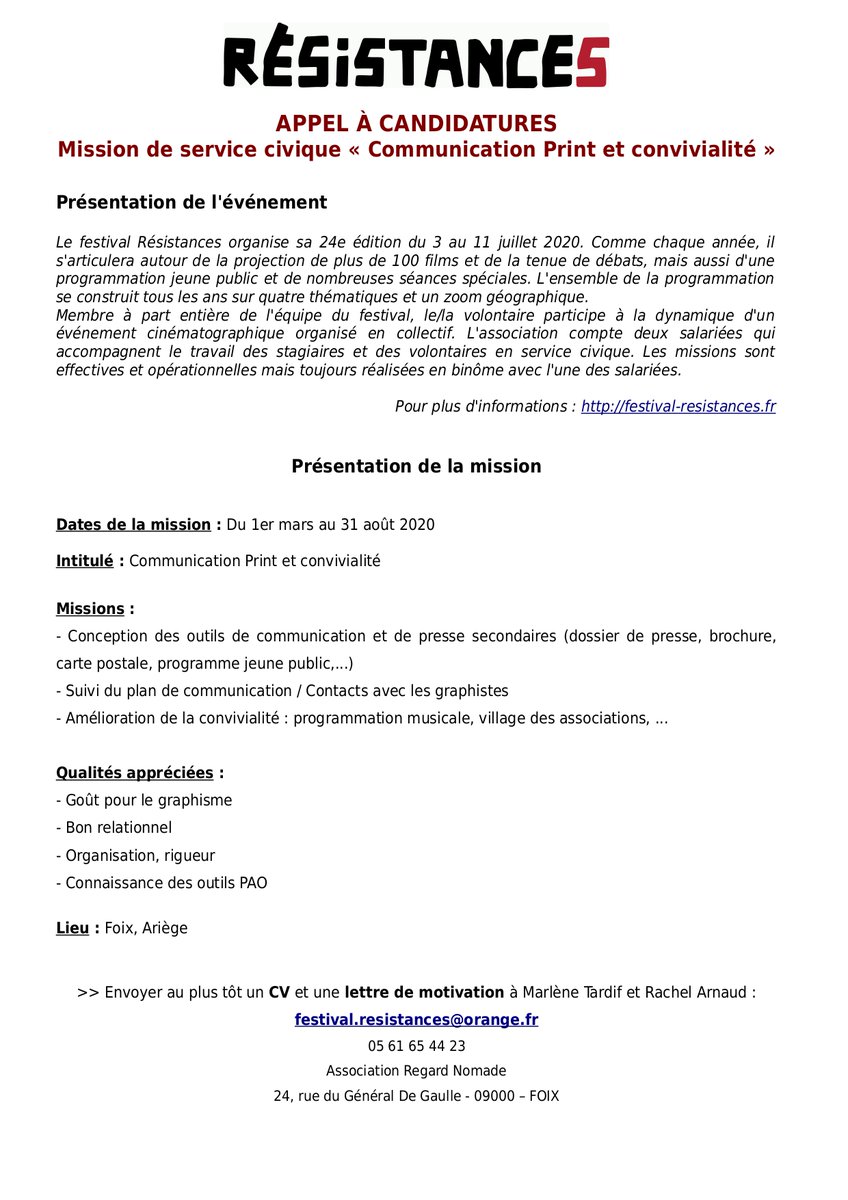 Resistances09's tweet photo. Service Civique Com Web &amp; Convivialité - mars 2020 ! https://t.co/EcZabm4gQZ