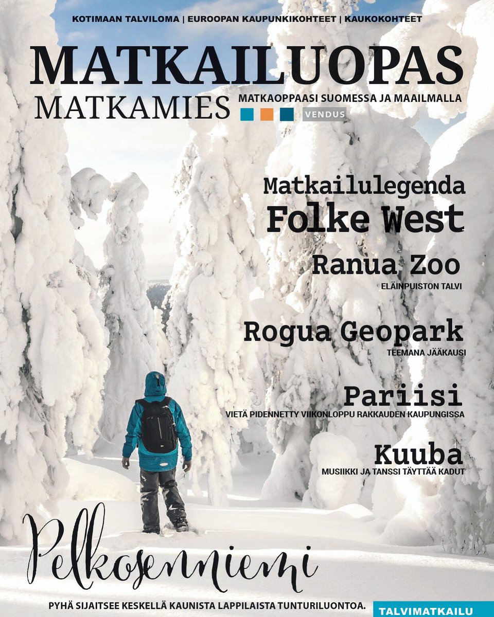 SuomenMatkamies's tweet photo. Matkailuopas Matkamies talvinumero. https://t.co/yKFfx5jzlK https://t.co/wHDQbgJtWQ