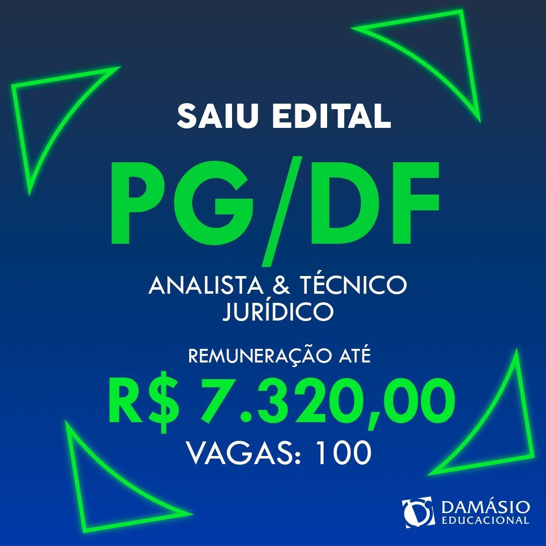 DamasioColatina's tweet photo. Saiu edital!
⠀
Confira o raio-x:
PG/DF - Procuradoria Geral do Distrito Federal
Vagas: 100
Cargo: Analista &amp; Técnico Jurídico 
Inscrições: 03/02 a 20/02/20
Prova: 22/03/2020
Remuneração até: R$ 7.320,00
Banca: Cebraspe
⠀
Link do edital: https://t.co/pk4zz3OyCY
⠀ https://t.co/UvKdFQoRYn
