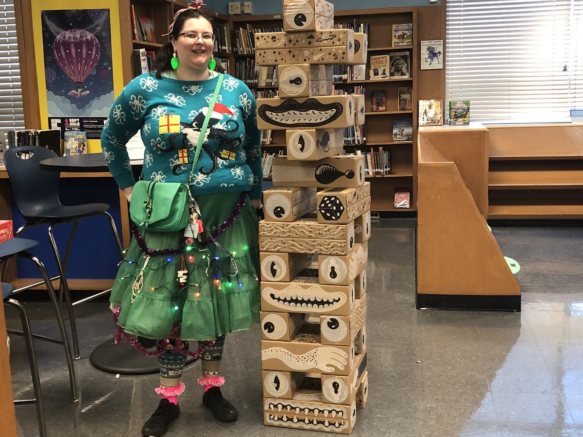 NAHSlibrary's tweet photo. Giant Jenga challenge! Students had to use their engineering skills to build a tower taller than Ms. Stellmann. #STEM #bcpslis @BCPSLMP @CCraig_NAHS @NAHSBCPS @MrsGorton https://t.co/YPC3N3By61
