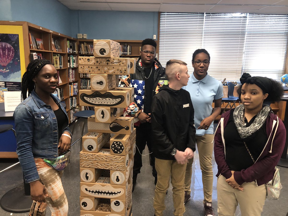 NAHSlibrary's tweet photo. Giant Jenga challenge! Students had to use their engineering skills to build a tower taller than Ms. Stellmann. #STEM #bcpslis @BCPSLMP @CCraig_NAHS @NAHSBCPS @MrsGorton https://t.co/YPC3N3By61