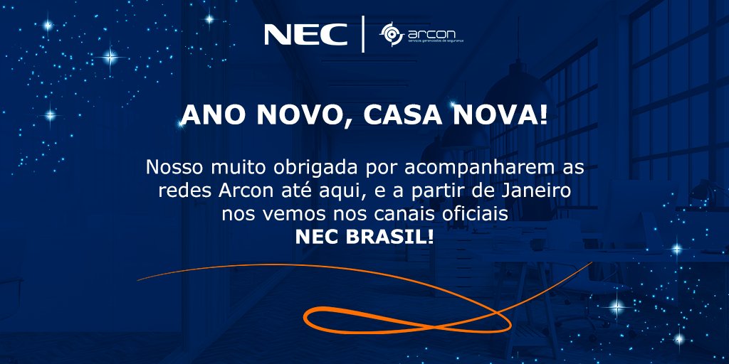 ArconMSS's tweet photo. Ano novo, casa nova! Como já divulgamos por aqui a Arcon agora é NEC e a partir de Janeiro iremos realizar nossas postagens nos canais oficiais, então nos siga lá: @necbrasil https://t.co/639BpZTm4m