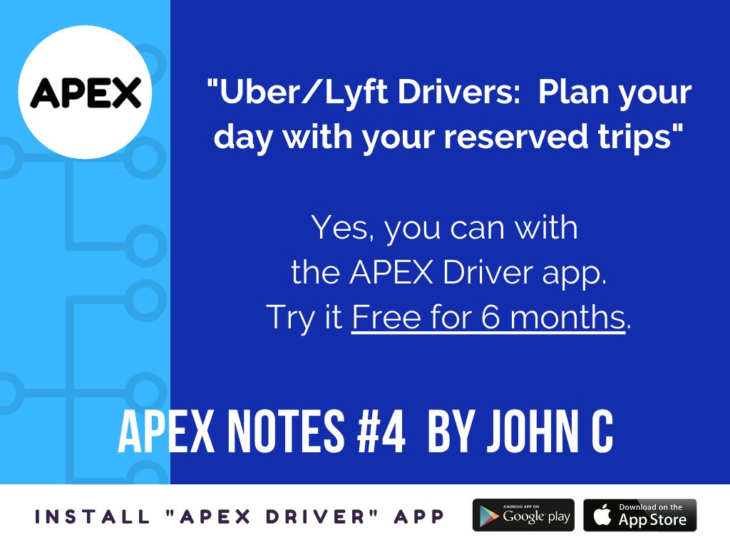 TryAPEX's tweet photo. "Uber/Lyft Drivers: Plan your day with your reserved trips." APEX Notes #4 by John C.
#apex #apexdriver #uber #uberdriver #lyft #lyftdriver
https://t.co/Qji7v8QNBK https://t.co/ahYo1eoCeu