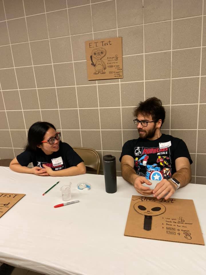 BergbreiterLab's tweet photo. As we prepare for the break, here are a few pictures from the Chemistry Open House.  Thanks to our own @MYNAMATOM @Sakurafu95 @Oil08978002 Chris Watson, Neil Rosenfeld &amp; Yunuen Avila Martinez for showing future scientists about alien/UFO testing!  #TAMUChemistry, Happy Holidays! https://t.co/GVidEypNr5
