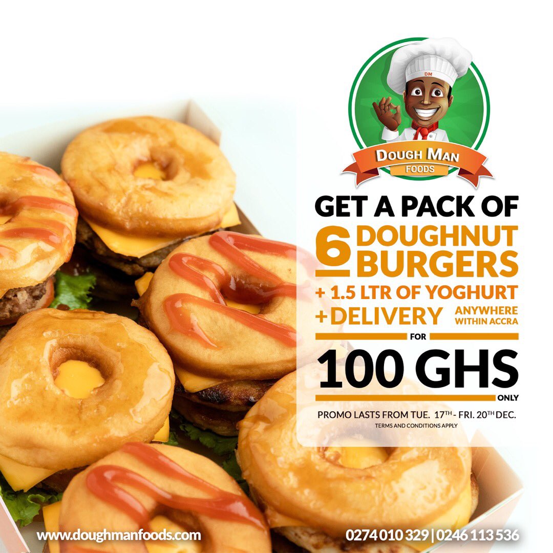 dough_man_foods's tweet photo. Clock is ticking. Time is running out.
The #DoughBurger + Yoghurt + Delivery for 60GHS and 100GHS ends today.
If you haven’t tried our burger, you obviously don’t know wharris going on.
#TheDoughMan #DoughManDecember #PromoOngoing #YearOfReturn https://t.co/fpKTzSUxj7