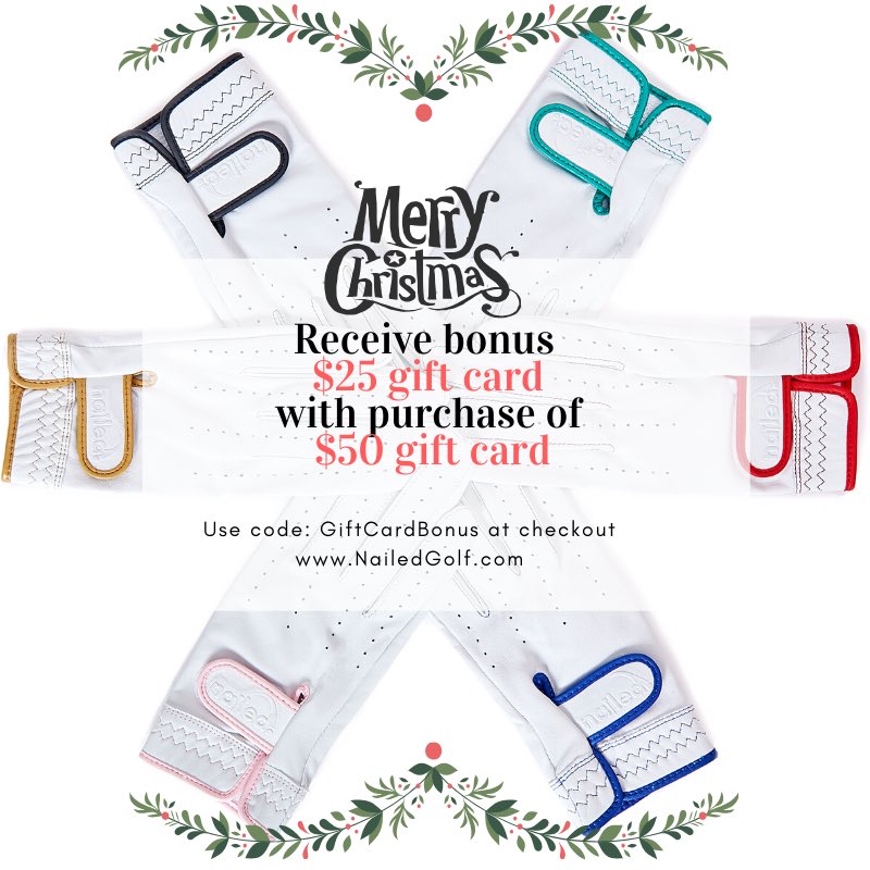 shelleygolfs's tweet photo. Put a Nailed Golf gift card in her stocking this year and let her choose her gift.
Buy a $50 gift card and receive a bonus $25 gift card!
Use code GIFTCARDBONUS at checkout. https://t.co/DDAsrKuAav
#giftcardbonus #stockingstuffers #glovelove #ladygolfer #golf #giftcardgiveaway https://t.co/7Z0kZovwhz