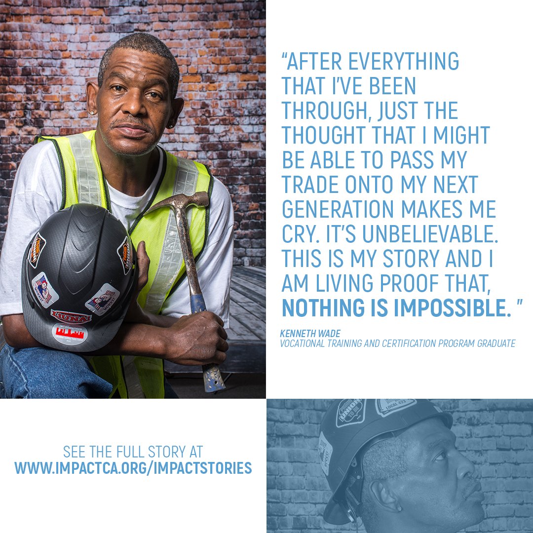 IMPACTCA's tweet photo. Kenneth Wade took advantage of his second chance and is now working in a field he loves and is passing on what he's learned to the next generation. Click the link to read his full story https://t.co/syuBBH1nlu
#impactca #successtories #impactstories https://t.co/iqwxKuqRGz