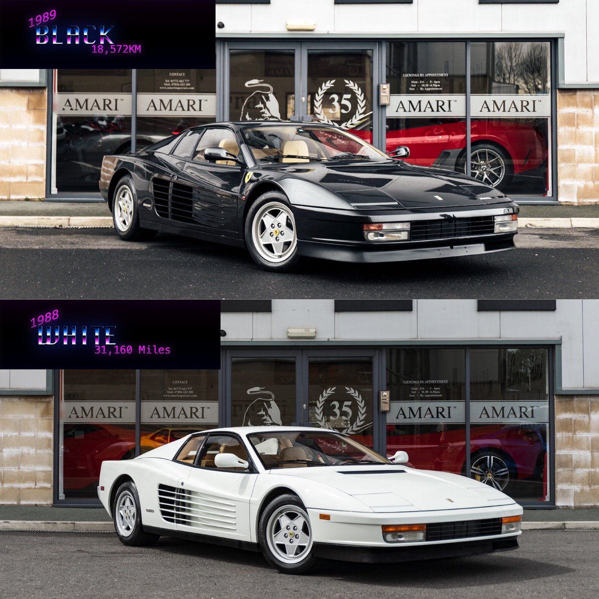 Amarisupercars's tweet photo. BLACK VS WHITE 🏁 Two cars of an iconic 80’s past making a real statement at Amari Supercars this Christmas! #DriveItHomeForChristmas but which, Black or White? 🎄

1989 | Black | 18,572 KM | £89,995
1988 | White | 31,160 Miles | £79,995 https://t.co/nzCND8GiLG