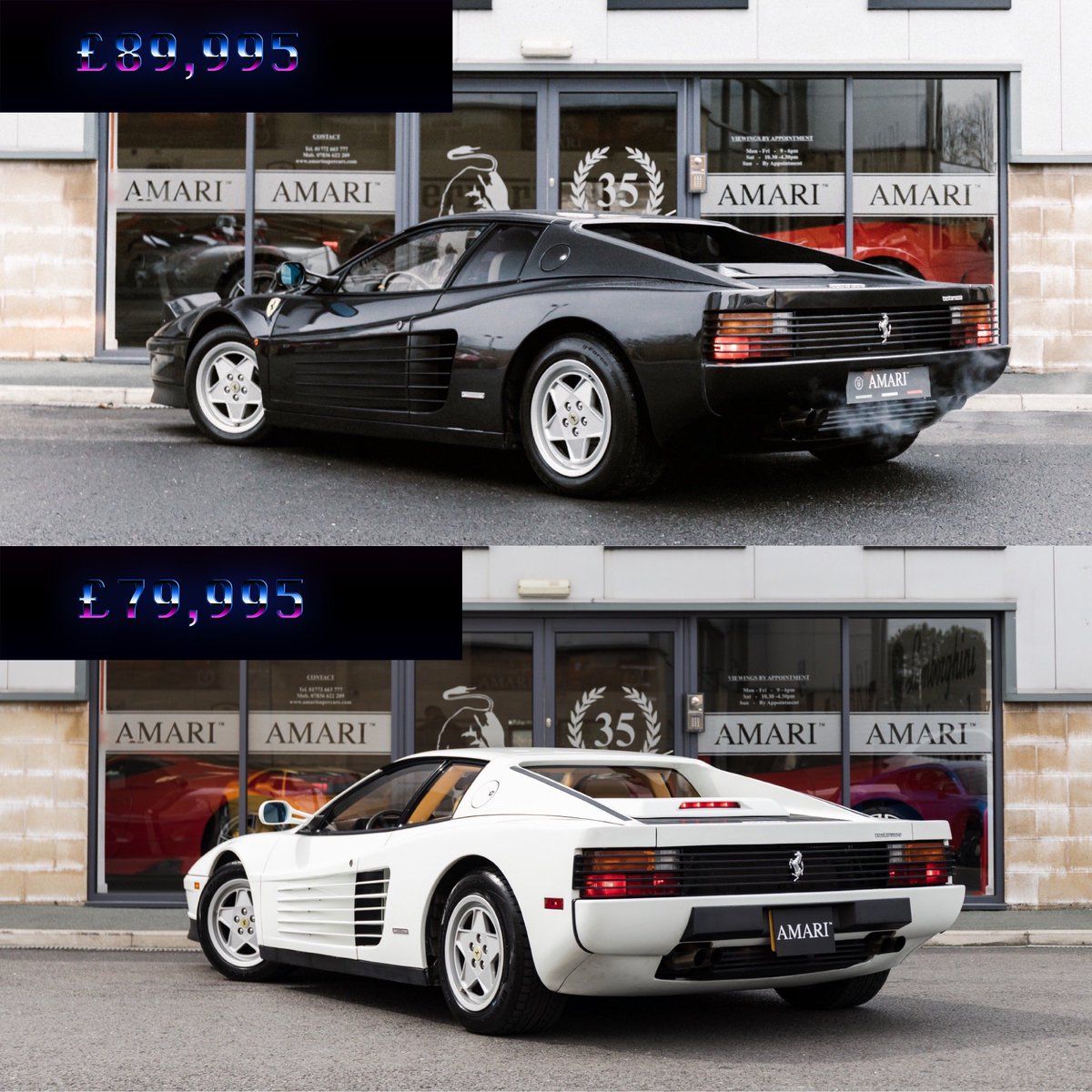 Amarisupercars's tweet photo. BLACK VS WHITE 🏁 Two cars of an iconic 80’s past making a real statement at Amari Supercars this Christmas! #DriveItHomeForChristmas but which, Black or White? 🎄

1989 | Black | 18,572 KM | £89,995
1988 | White | 31,160 Miles | £79,995 https://t.co/nzCND8GiLG