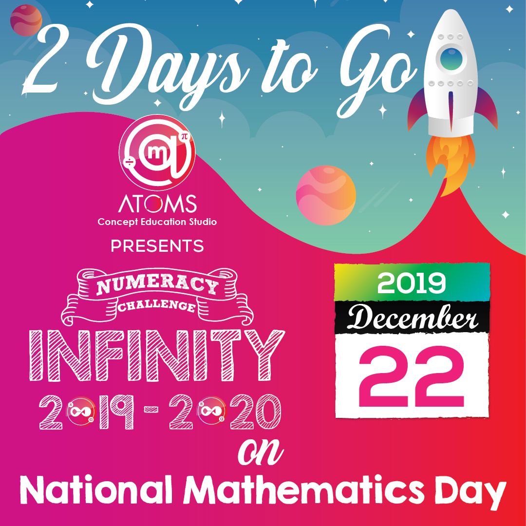AtomsInfinity's tweet photo. Get Ready 2 Days to go for  ATOMS INFINITY 2019-2020 Prelims happening at SBOA (Mogappair) , San Academy (Pallikaranai) and Sabarish Vidhyashram #NumeracyChallenge #ATOMSINFINITY #NationalMathematicsDay #THEHINDU #NASA #USA https://t.co/JwK1ot09A2