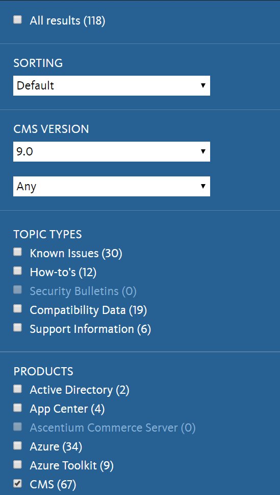 💡Did you know.. that if you tick the 'CMS' product in kb.sitecore.net, you can filter by version? #sitecore