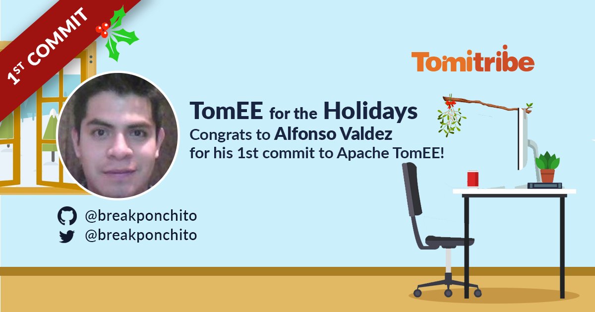 tomitribe's tweet photo. #TomEE4theHolidays! Thank you Alfonso Valdez @breakponchito for your first contribution to @ApacheTomEE! Alfonso is from Mexico and helped with Spanish translations of our documentation. Keep up the great work, Alfonso!!
https://t.co/llaP9FFol6
#FirstTomEECommit #OpenSource https://t.co/87p308CGIZ
