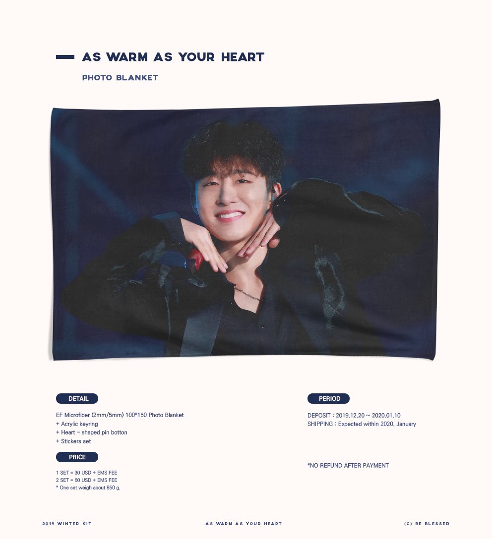 BEBLESSED_'s tweet photo. 2019 WINTER KIT / Photo Blanket
➖𝗔𝗦 𝗪𝗔𝗥𝗠 𝗔𝗦 𝗬𝗢𝗨𝗥 𝗛𝗘𝗔𝗥𝗧

🗓️2019.12.20 - 2020.01.10 (23:59 KST)
🔗https://t.co/DTviaWlm6B

* you can open group order without asking for my permission.
** group order manager please send dm for ems fee. https://t.co/QLhI9Q60Eo