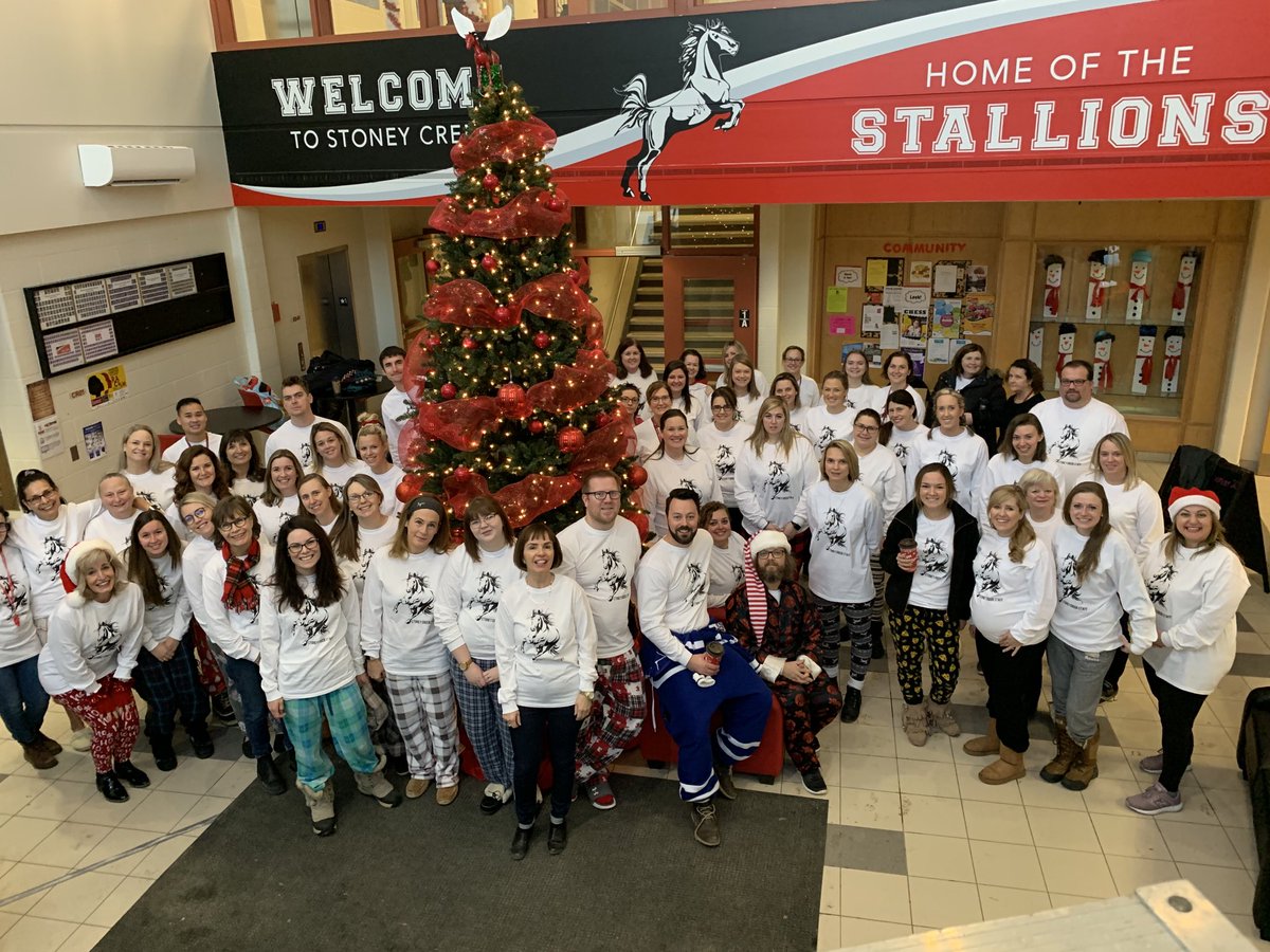 cindy_kissau's tweet photo. Merry Christmas from the Stoney Creek staff! Wishing everyone an amazing holiday! #beststaffever #stallionproud #kickingitup ⁦@Stoney_CreekPS⁩ #tvdsb https://t.co/X8XPBbxSvD