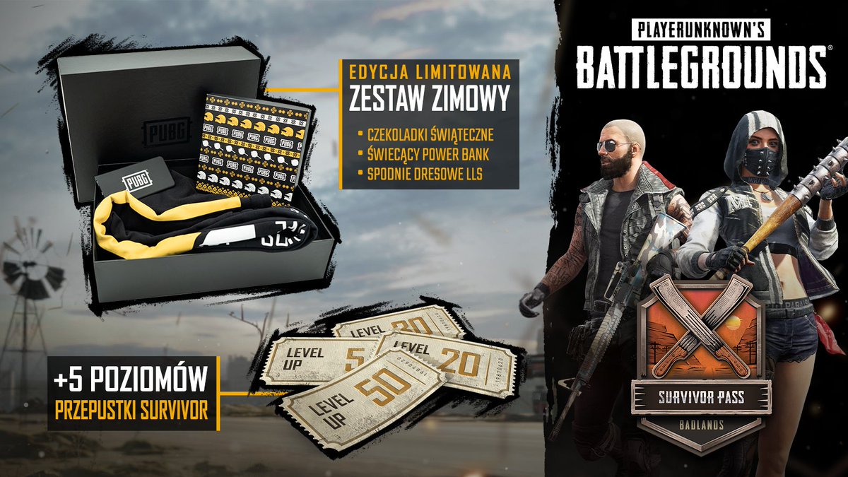 PUBG_PL's tweet photo. 🍗 W podziękowaniu za wspaniały 2019 spędzony z wami, rozdajemy 1 zestaw zimowy i 5 biletów podnoszących poziom przepustki Survivor wersji #PUBG na PC! Aby wziąć udział, wystarczy śledzić stronę @PUBG_PL i podać tego tweeta dalej naciskając na „Retweet”!

🎄 Wesołych Świąt! https://t.co/R6RWKAQ1gQ