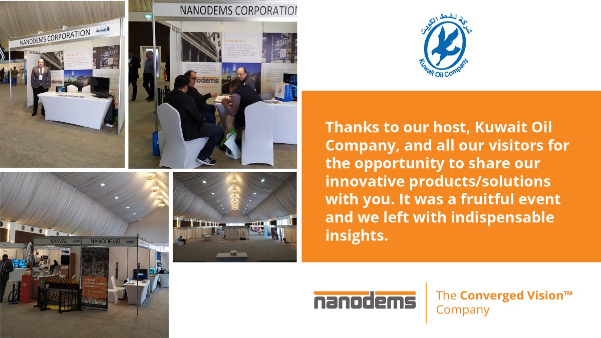 Nanodems's tweet image. Thanks to our host, Kuwait Oil Company, and all our visitors for the opportunity to share our innovative products/solutions with you. It was a fruitful event and we left with indispensable insights. #physicalsecurity #psim #criticalinfrastructuresecurity #nanodems