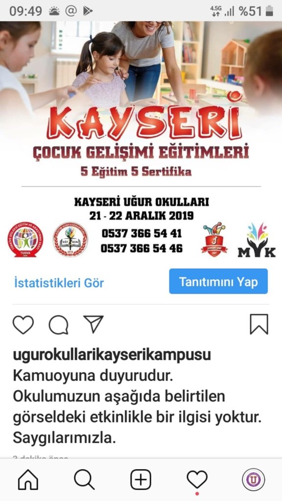 Afişini paylaştığım etkinliğin Uğur Onullarıyla hiçbir ilgisi yoktur, İçinde yalan bulunan bu tip eğitimlere lütfen itibar etmeyiniz, gerekli hukuki süreci başlatıyoruz