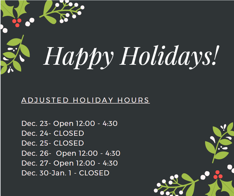 DeWittCountyFB's tweet photo. Our office will have adjusted hours due to the holidays. We wish everyone a Merry Christmas and a wonderful New Year's!🎄 https://t.co/Bp1f3ts4UI