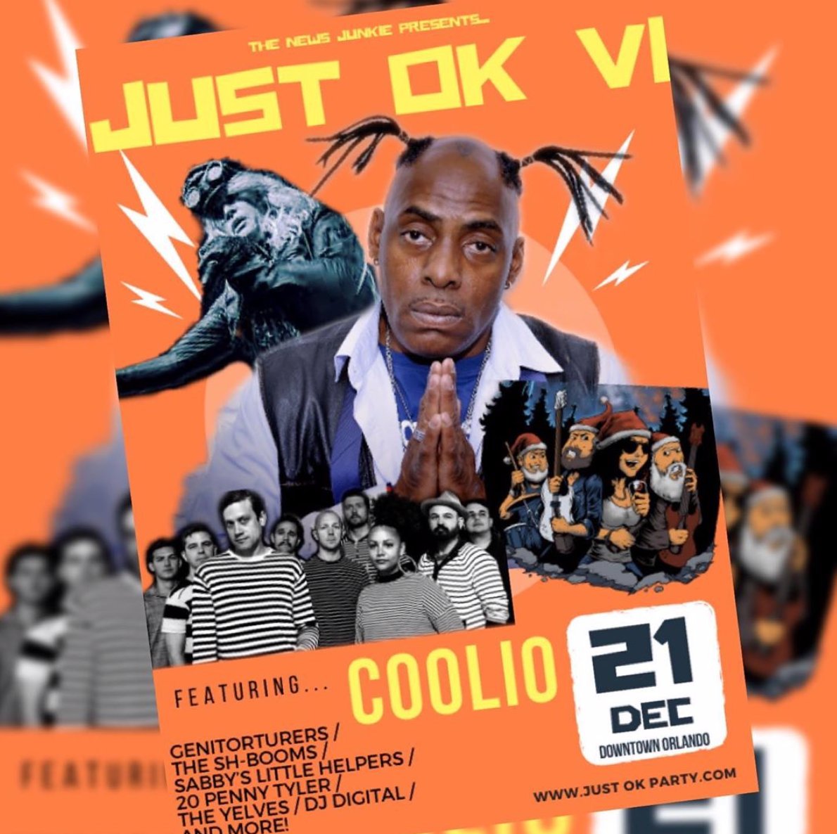 genitorturers's tweet photo. 2morrow night 12/21 Genitorturers last show of 2019 and we're sending it out with a bang!💥 Live in downtown Orlando's Washington square ( behind Elixer) big party hosted by @RealRadio1041 , @thenewsjunkiee featuring @Coolio. @genitorturers  &amp; more! Doors 6pm Genitorturers 10pm! https://t.co/DslQuo7C0n