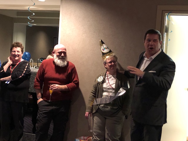 KRGinsure's tweet photo. Celebrating with Susan Fulfit for her upcoming retirement.   It is withhappiness &amp; sadness that we announce she is hanging up her hat here at KRG.  She has worked at KRG for 17 years &amp; contributed to many of the successes of KRG.  She will be truly missed!
#insurance #retirement https://t.co/bkf4cnpLeS