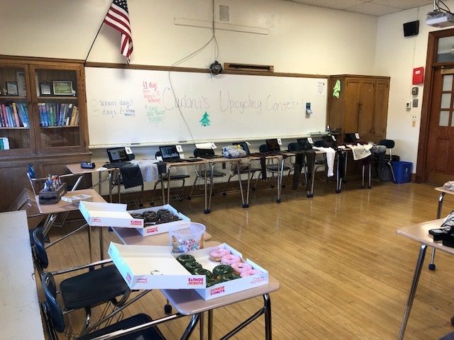 MrsCarloni's tweet photo. Carloni's Upcycling Contest! These girls are so creative! And the winner is...Becca Francis and her white &amp; black starred jeans! https://t.co/U4sLOrfIq2
