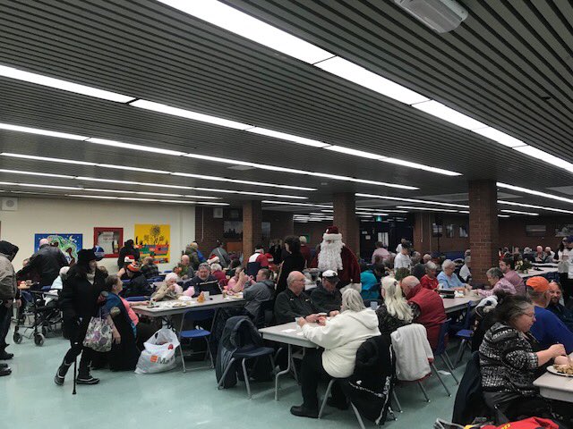 SuttonDHS's tweet photo. SDHS proudly hosted our annual holiday dinner last night serving over 700 meals and handing out warm clothings and books.  A great celebration uniting our community! Happy holidays, see everyone next year! 🦃 👕 📚 
@YRDSB @blackriverps @SuttonStingers @MorningGloryPS @SBE_ycdsb https://t.co/pwFZ01wQHR