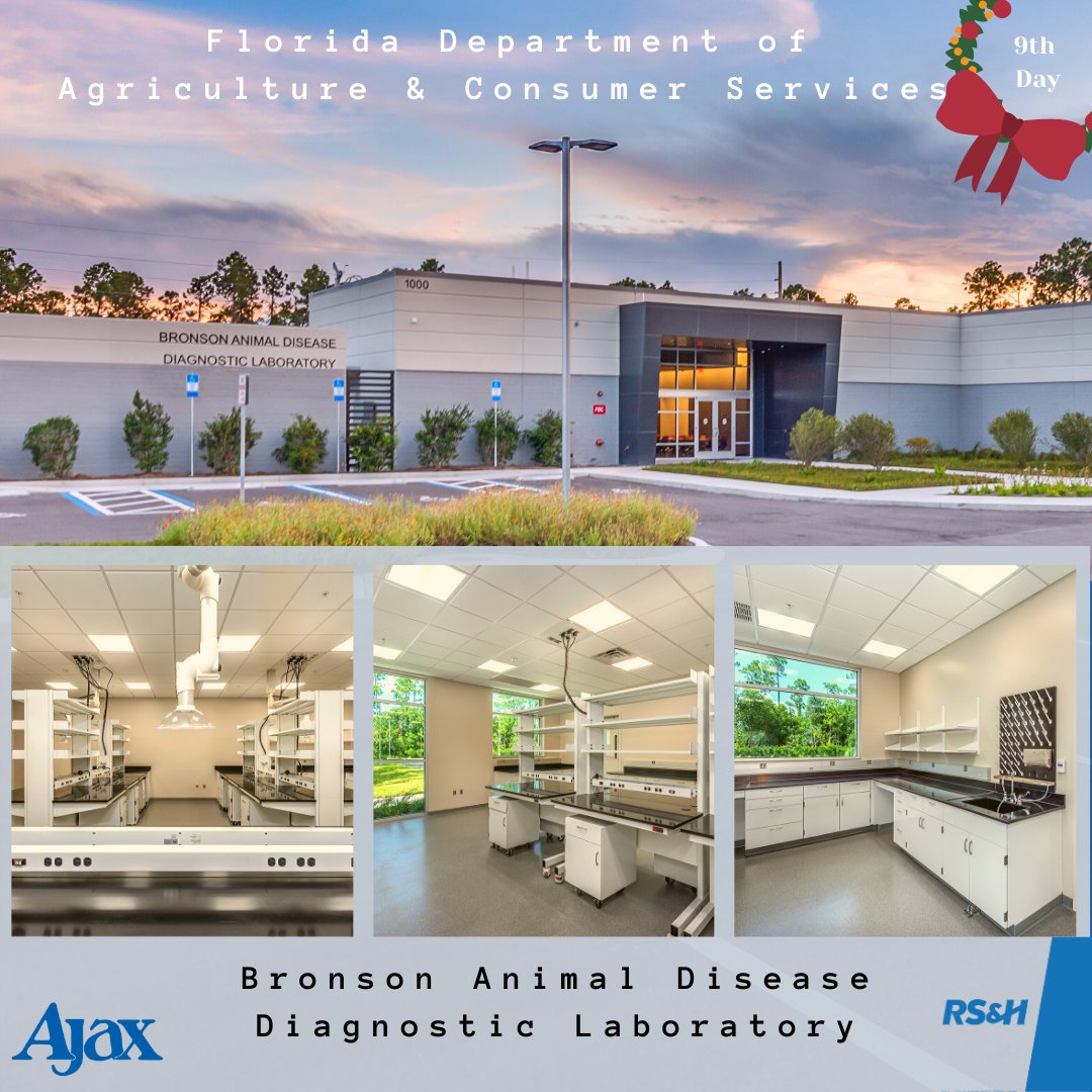 AjaxBuilding's tweet photo. #12DaysofAjax Project #9 - FDACS Bronson Animal Disease Diagnostic Lab w/ @WeAreRSANDH. The new 20,414 SF facility holds $11M in the latest technology w/ lab space for virology, bacteriology, serology, histology & is the only one in FL fully accredited by the #AAVLD #YearinReview https://t.co/0QtxR3F5kn