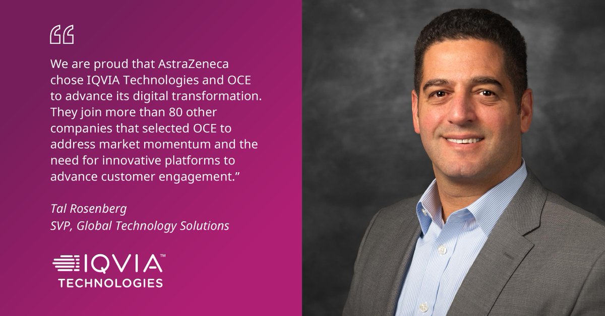 IQVIA_global's tweet photo. .@AstraZenecaUS selects IQVIA’s Orchestrated Customer Engagement (OCE) to help unify and coordinate sales, in-house marketing and medical functions by reducing operational and information silos. 👏👏Learn more: https://t.co/c6CoGeCRj8 #IQVIATech https://t.co/cFTE8JJmXG
