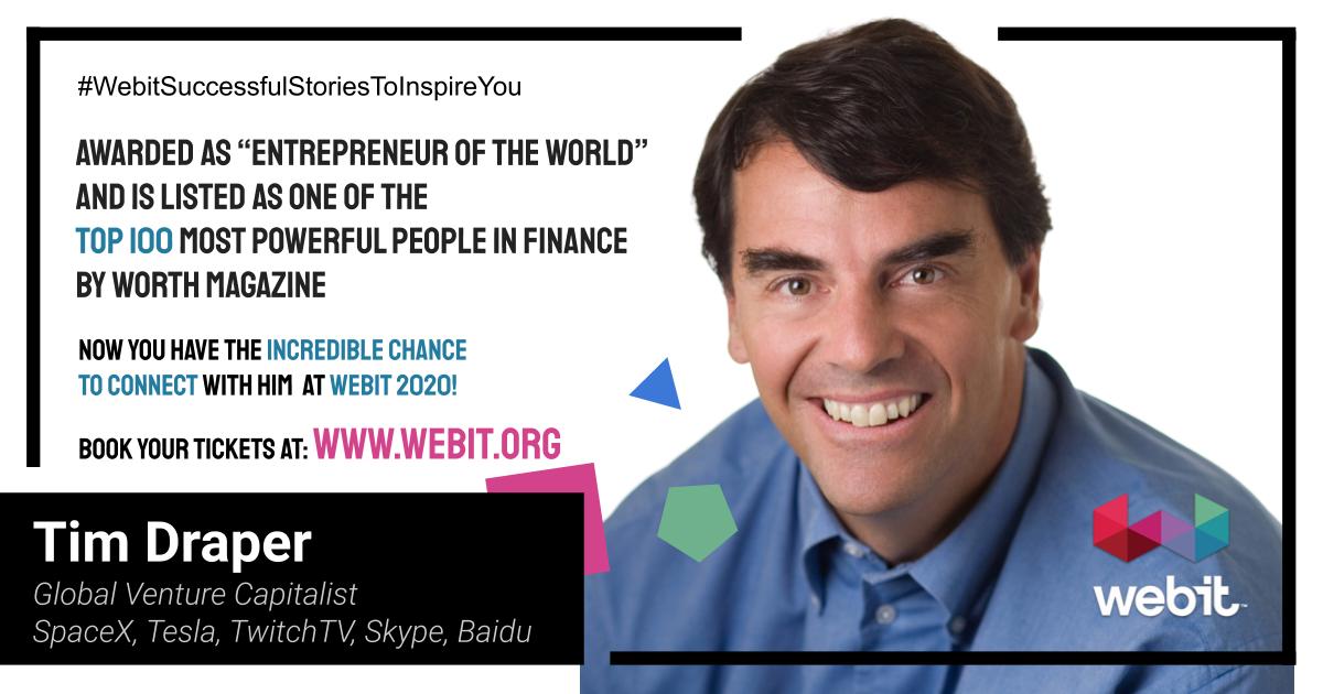 WebitFestival's tweet photo. Webit is proud to present officially Tim Draper as its next confirmed speaker! 🤩

@TimDraper is a top global venture capitalist, having founded Draper Associates,  DFJ and the @DraperNetwork  , a global network of venture capital funds.

#Webit #Webit2020 #visitwebit https://t.co/3q9C188Sh9
