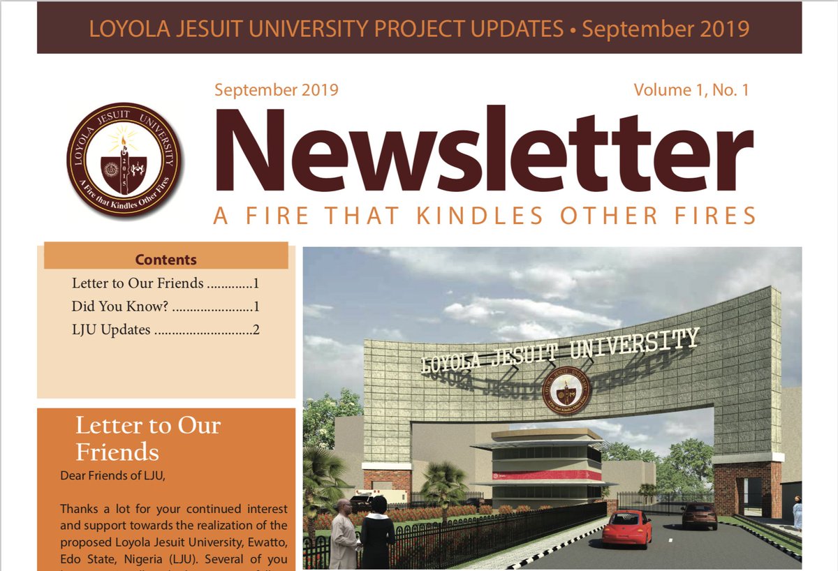 Former student, Rev. Dr. Ugo Nweke, SJ, is working on a project for a Loyola Jesuit University in Nigeria. In his newsletter, he discusses the aim to educate everyone about the project as well as give updates on developments for LJU.
Read more here: ow.ly/ISRZ50xpBdD