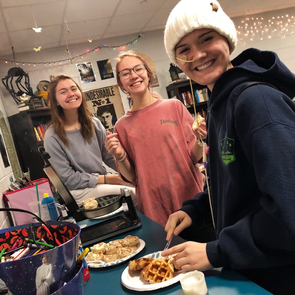 kicking off our last day of yearbook before next semester with some homemade cinnamon roll waffles!